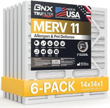BNX TruFilter 14x14x1 Air Filter MERV 11 (6-Pack) - MADE IN USA - Allergen Defense Electrostatic Pleated Air Conditioner HVAC AC Furnace Filters for Allergies, Dust, Pet, Smoke, Allergy MPR 1200 FPR 7