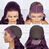 Colorful Bird Dark Purple Human Hair Wig Body Wave Deep Burgundy 13x4 Lace Front Wigs Grape Purple Glueless Wigs 180% Density for Women HD Transparent Lace Front Wigs 18 inch