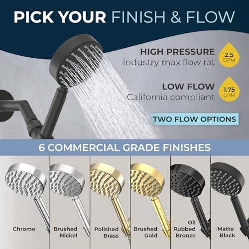 HammerHead Showers® ALL METAL Handheld Shower Head with Hose and Brass Holder - MATTE BLACK - 2.5 GPM High Pressure Shower Heads with Adjustable Shower Wand Bracket - 6ft Flexible Extension