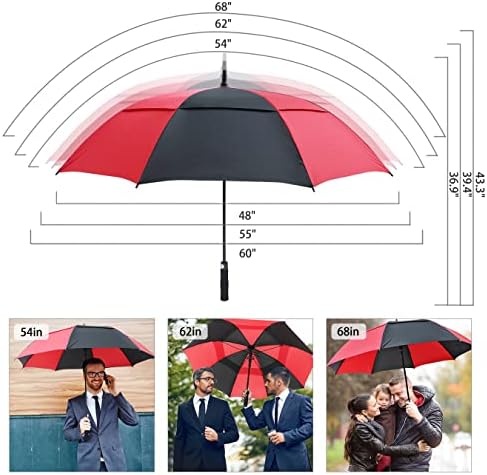 ZOMAKE Automatic Open Extra Large Golf Umbrella 51/54/62/68 Inch, Double Canopy Vented Windproof Oversize Stick Umbrellas for Rain