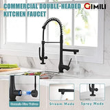 GIMILI Matte Black Kitchen Faucet with Pull Down Sprayer Single Handle High Pressure Kitchen Sink Faucet Commercial Double-Headed Kitchen Faucets