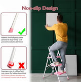 BONTEC 3-Step Ladder, Folding Step Stool, 600lbs Max Load Capacity, Sturdy Steel, Non-Slip Pedals, Lightweight, Portable Steel Ladder with Convenient Handrail, Safety Design for Home & Work, Pink