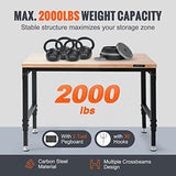 VEVOR Adjustable Workbench, 48" L X 24" W Garage Worktable with Universal Wheels, 28-39.5" Heights & 2000 LBS Load Capacity, with Power Outlets & Hardwood Top & Storage & Foot Pads, for Office Home