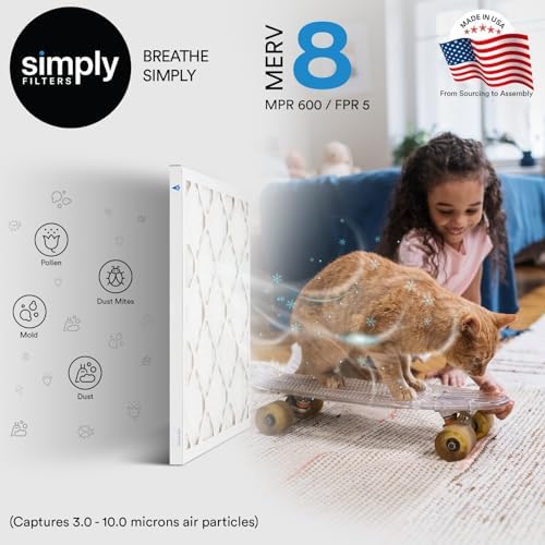 Simply 20x25x1 Air Filter, Merv 8, MPR 600, 6 Pack, For Home AC Furnace & HVAC (Actual Size: 19.75"x24.75"x0.75") DUST, Pet, & Allergy Control