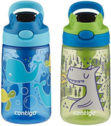Contigo Aubrey Kids Water Bottle with Silicone Straw and Spill-Proof Lid, 14 oz, 2 Pack, Whales & Dragon