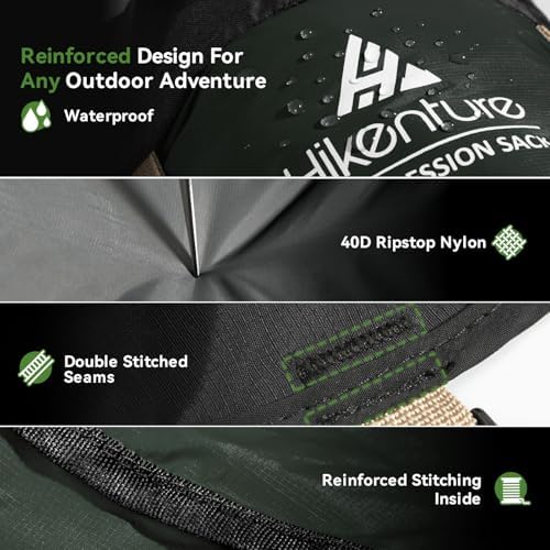 Hikenture Compression Sack for Sleeping Bag, Upgrade Anti-Tear Nylon Sleeping Bag Stuff Sack, 10L/14L/20L/30L Water-Resistant Compression Bag, Storage Bag