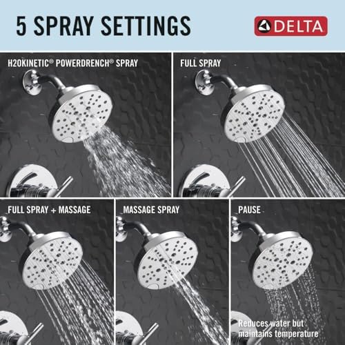Delta Faucet Nicoli 14 Series Single-Handle Tub and Shower Trim Kit, Shower Faucet with 5-Spray H2Okinetic Shower Head, Chrome 144749 (Shower Valve Included)