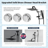 Hibbent All Metal 10'' Rainfall Shower Head, Dual Shower Head Combo, High Pressure Handheld Shower Wand, 16'' Adjustable Arc-shaped Shower Extension Arm, 71'' Hose, Showerhead Holder, Matte Black