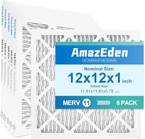 12x12x1 Air Filter (6-Pack) MERV 11 MPR 1000 & FPR 7 Pleated AC Furnace Filters Dust Defense Replacement (Exact Dimensions: 11.81"x11.81"x0.79")