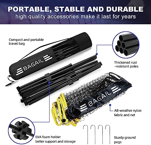 BAGAIL Badminton Net, Height Adjustable Kids Volleyball Net, Foldable Nylon Net 10 ft/14ft/17ft Wide, Tennis Net, Small Pickleball Net for Backyard Game and Indoor Outdoor Use, Easy Setup