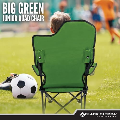 Black Sierra Folding-Lawn Chair for Camping, Beach, Backyard, Sporting Events. for Kids Ages 3-10. Comes with Cup Holder and Carry Bag. Portable-Chair for Travel, Supports 150 Lbs.