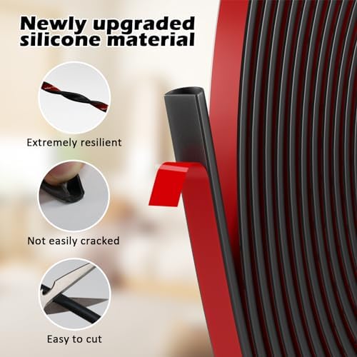 Weather Stripping Door Seal - Self Adhesive Weather Strip Silicone D Shaped Seal Strip for Door Frame/Window Seal (40FT Black 3/8" W × 1/4" T)
