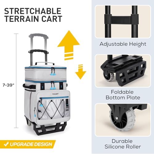 TOURIT 75 Can Rolling Cooler Detachable Double Deck Beach Cooler with Wheels Collapsible for Outdoor, Camping, Picnic, Travel
