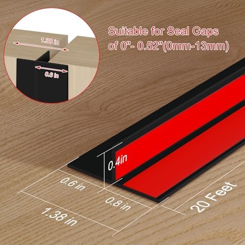 T-Shaped Silicone Seal Strip for Door & Windows Gaps, Weather Stripping Draft Stopper for Side Entry - 20Ft Black