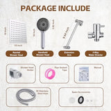 Shower Head,10”Rain Shower Head with Handheld Spray Combo and Adjustable Extension Arm/3-Way Flow Regulator/Shower System,High Pressure Rain Fall Hose,Chrome