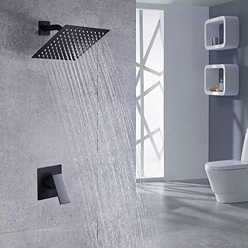 Voolan Rain Shower head, High Pressure Shower Head Made of 304 Stainless Steel, Relaxed Shower Experience Even at Low Water Flow and Pressure (8" Black)