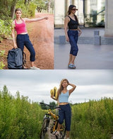 Oalka Women's Cargo Capri Pants Relaxed Fit Knit Waist Cropped Pant Casual Hiking Capris