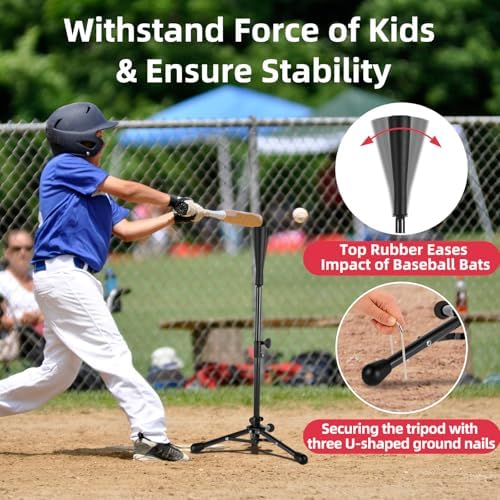 Kids Baseball Tee, 20.87 to 31.29 Inches Batting Tees for Baseball with Carry Bag, Portable Stable Baseball Tees for Hitting, Tripod Tanner Tee for Baseball Practice Stand Aged 3-8 Years