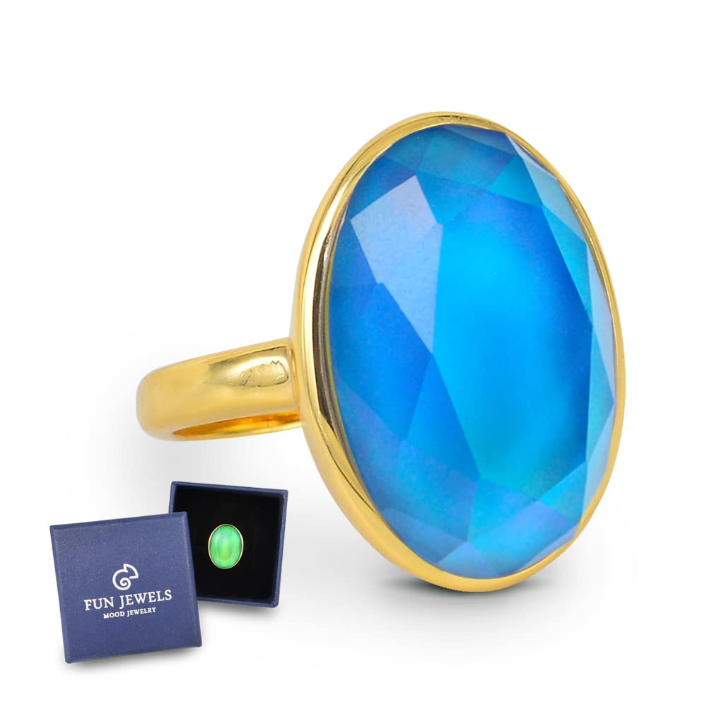 FUN JEWELS 18K Gold Plated Color Change Mood Ring for Women Adjustable