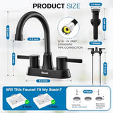 Black Bathroom Faucet 3 Hole, Bathroom Faucets for Sink 3 Hole, Bathroom Sink Faucet, 4 Inch 2 Handle Centerset, Lead-Free, with Copper Pop Up Drain (Matte Black)