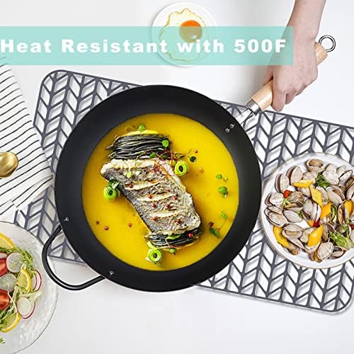 AWOKE Sink Protectors for Kitchen Sink - 26"x 14" Sink Mat - Heat-resistant Easy-clean Silicone Sink Mat - for Protection of Stainless Steel Sink - with Center Drain (Grey),Kitchen Sink Accessories