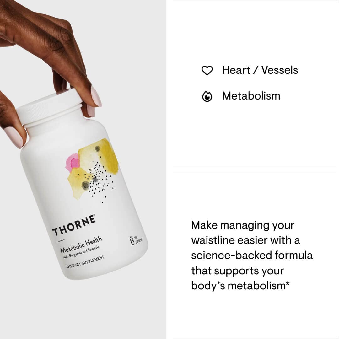 THORNE - Metabolic Health - Gut Health Supplement to Aid Weight Management* - Bergamot Supplement with Silicon Dioxide - Turmeric Supplement to Support Blood Health & Vessels* - 120 Capsules