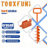 Tent Stakes for 2025, Ground Anchor Screw in, with 1PCS Tent Stakes Heavy Duty Adapter, for Heavy Duty Ground Stakes, Mobile Home Anchors, Anchors for Tent, Ground Screw Orange(12PCS,15in)