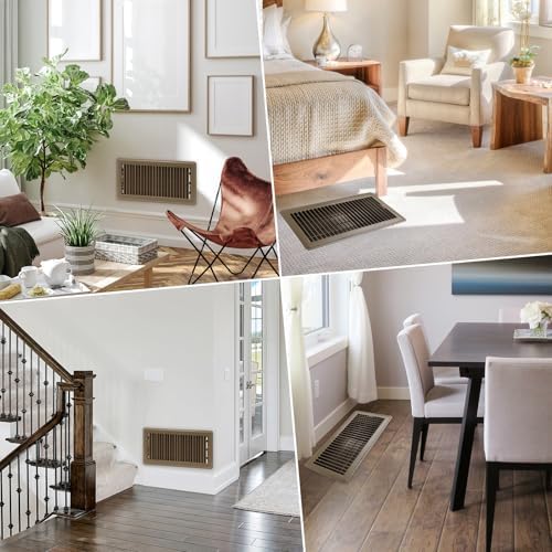 6x12 Inch Floor Register - Heavy Duty Steel Walkable Floor Vents - Easy Adjust Air Supply Lever - Vent Covers for Home (Brown)