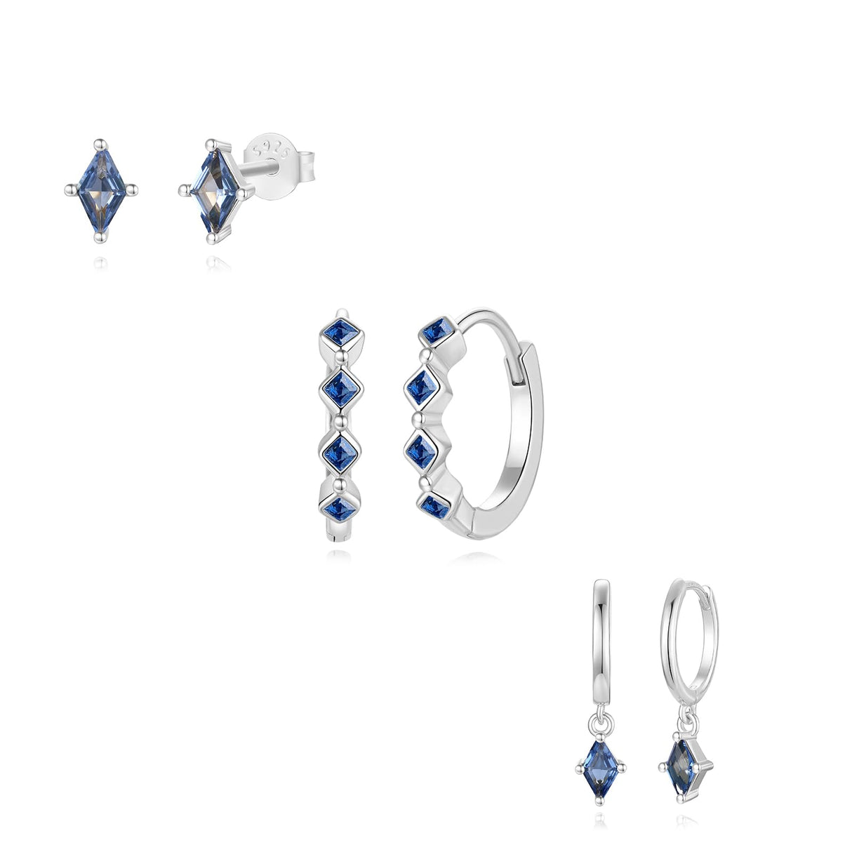 Dainty Blue Earrings Set For Women Dangle Earrings For Women Sterling Silver Hypoallergenic Cartilage Earring Stacks For Multiple Piercing Jewelry Gift