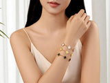 iGenztech (Sturdy Version) 18K Gold Plated Bracelets for Women Men (Double Sided) Four Leaf Clover Cute Trendy Lucky Braclet (Adjustable) Fit Wrist Within 8 Inch, Gold White Black Green Blue Red Pink