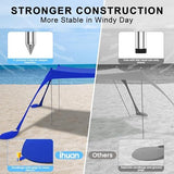 ihuan Beach Tent Sun Shelter 11X11FT UPF50+ with 4 Aluminum Foldable Poles, Easy Setup Outdoor Shade Canopy for 8 Person, Cool Cabana for Fishing, Family Trips, Backyard Picnics