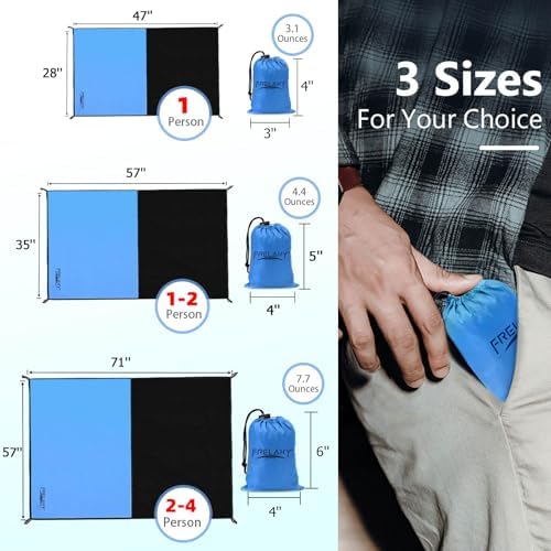 Frelaxy Pocket Picnic Blanket, Waterproof Beach Blanket, Compact Camping Blanket, Lightweight Outdoor Blanket for Beach Festival Camp Picnic Hiking Travel (Blue, 57'' x 71'')