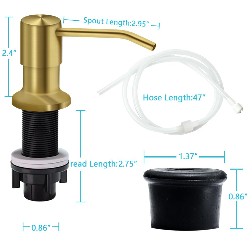 Soap Dispenser for Kitchen Sink, Countertop Sink Soap Dispenser Pump, 47" Silicone Extension Tube Connect to The Soap Bottle Directly, Say Goodbye to Frequent Refills (Golden)