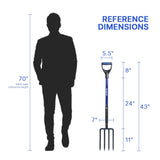 WIKER Pitchfork,Pitchforks for Gardening Digging Composting Spading,4Tines Garden Fork witn Fiberglass Handle,43 Inches
