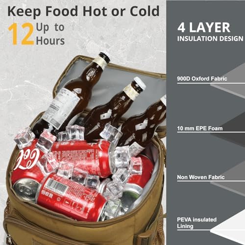 Tactical Backpack Cooler, 25L Cooler Backpack Insulated Leak-Proof, Heavy Duty Large Lunch Backpack, Waterproof Ice Chest Backpack for Men Women Adults Work Daytrip Camping Beach Hiking Accessories