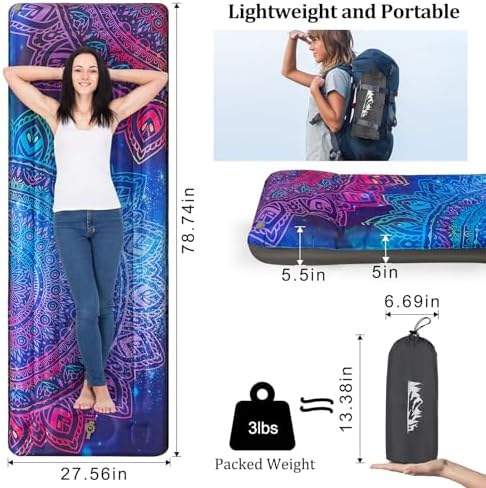 Camping Sleeping Pad Extra Thick 5 Inch Inflatable Camping Pad with Pillow Sleeping Mat Built-in Foot Pump Portable Lightweight Camping Air Mattress for Backpacking Hiking Tent