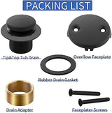 Matte Black Bathtub Drain Tip-Toe Tub Trim Set with Two-Hole Overflow Faceplate Bathroom Tub Drains Replacement Conversion Tub Drain Kit Assembly with Universal Fine & Coarse Thread