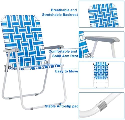 Set of 2 Patio Folding Lawn Chair, Outdoor Beach Portable Webbed Folding Camping Chair for Yard, Garden (Blue 1)