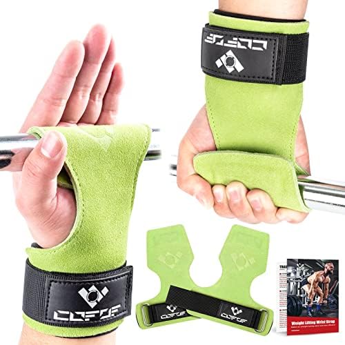 Weight Lifting Wrist Strap, Double Layer Leather Wrist Strap for Deadlift and Powerlifting, Adjustable Neoprene Padded Gym Workout Lifting Hooks (Pair)