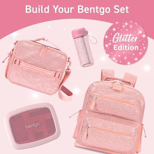Bentgo Kids Water Bottle - Leak-Proof, Durable Tritan, BPA-Free 15 oz. Cup for Kids/Toddlers Ages 3+, Safe Sip Spout, Carrying Handle, & Dishwasher Safe for School (Glitter Edition - Petal Pink)