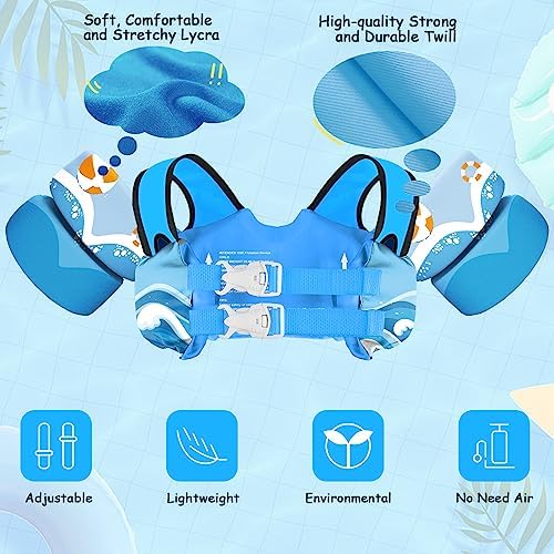 Chriffer Kids Swim Vest Life Jacket for 22-66 Pounds Boys and Girls, Toddler Floaties with Shoulder Harness Arm Wings for 2,3,4,5,6,7 Years Old Baby