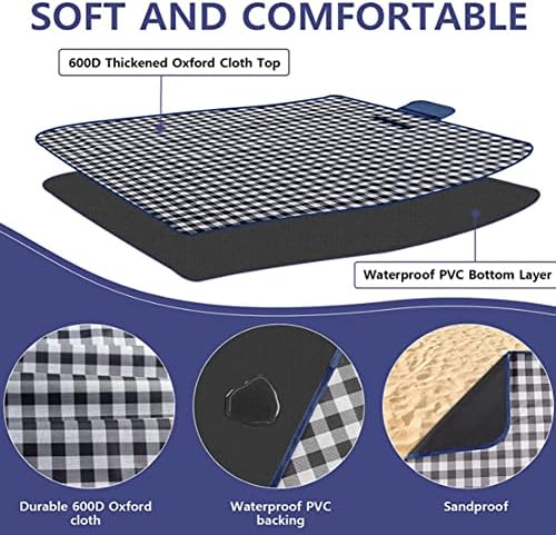 Outdoor Picnic Blanket, XL Foldable Waterproof Sand Beach Mat, Extra Large 80x80in for Beach Camping Hiking Travel Family Concerts Portable Beach Blankets（Darke Blue）