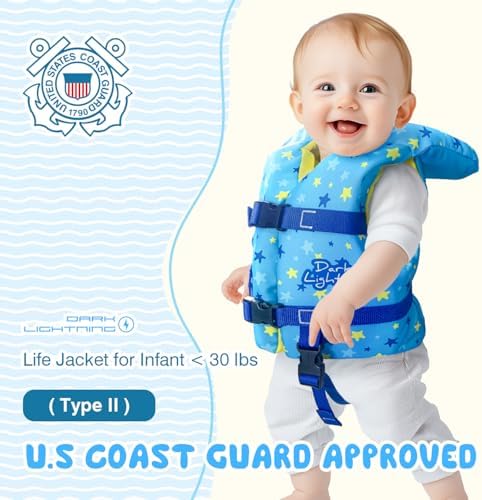 Dark Lightning USCG Approved Infant Life Jacket 0-30 lbs, Swim Vest for Baby/Toddlers 1-3 Year Old 20-30 lbs,Toddler Floaties for Pool Swimming,Boating,Beach,Puddle