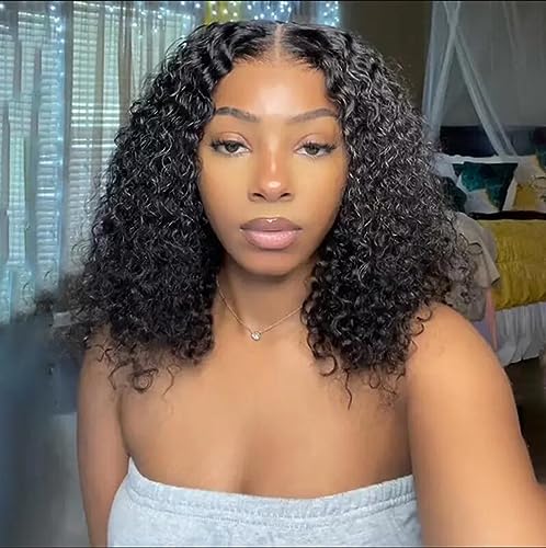 ISEE Hair Wear and Go Glueless Wigs Bob Wigs Human Hair Pre Plucked Water Wave Lace Front Wigs Human Hair Upgraded No Glue Transparent Lace Closure Wigs Human Hair for Women Natural Black 14 Inch