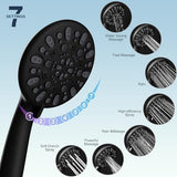 Hibbent All Metal Shower Head, 10'' High Pressure Rainfall Shower Head, Handheld Showerhead Combo, 12'' Adjustable Curved Extension Arm, 7 Sprays, 71'' Shower Hose, Showerhead Holder, Matte Black