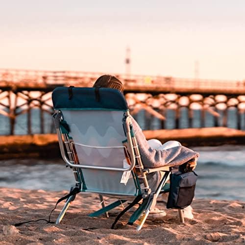 LET'S CAMP Backpack Beach Chair Set of 2, 4-Position Classic Lay Flat, Pillow and Padded Shoulder Straps, Storage Pouch and Towel Bar, Support 250LBS, Wave
