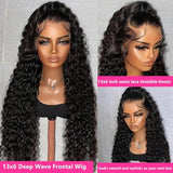 GCTGCT 32 Inch 13x6 Deep Wave Lace Front Wigs Human Hair Pre Plucked 13x6 HD Transparent Lace Frontal Wigs for Women Deep Curly Human Hair Lace Front Wigs with Baby Hair 180% Density Natural Black ﻿