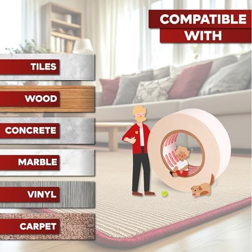 XFasten Double Sided Carpet Tape for Area Rugs 2 Inch x 60 Yards, Residue-Free Carpet Tiles Tape, Removable Heavy-Duty Rug Pad Gripper for Hardwood, Vinyl Flooring Underlayments, Laminate- Wood-Safe
