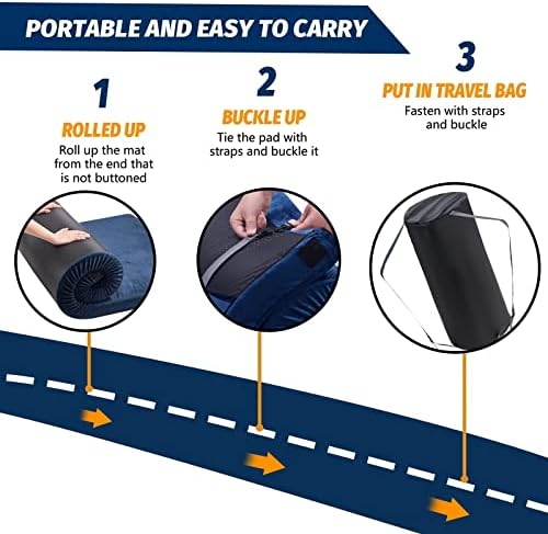 CYMULA Memory Foam Camping Mattress Pad, CertiPUR-US Sleeping Mat, Portable Roll Up Mattress for Adults, Camping Bed Pads for Sleepover, Car Bed with Travel Bag