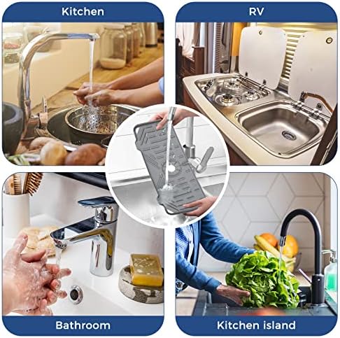 2 Pcs Silicone Faucet Handle Drip Catcher Tray, 2 in 1 Dish Soap Sponge Holder for Kitchen Sink & Splash Guard, Drying Mat for Sink Accessories, Counter, Bathroom